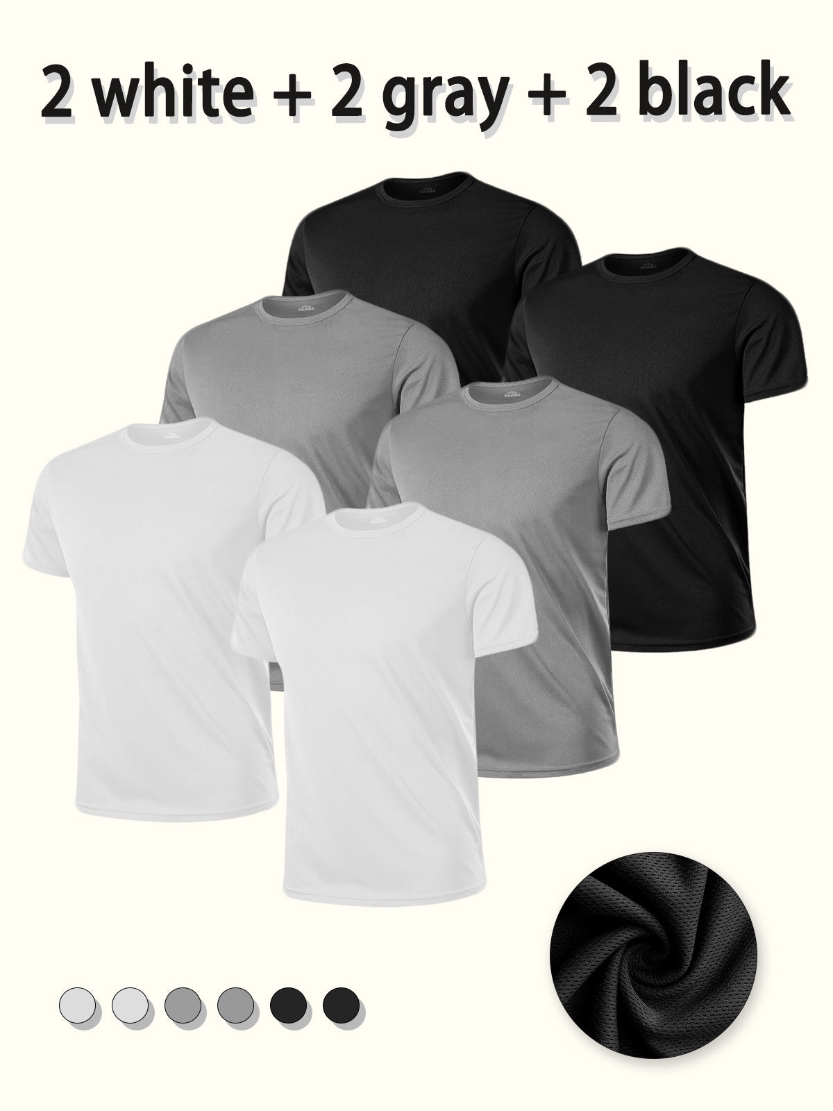 6pcs Men's Short-Sleeve T-Shirts, Sizes S-XXL- 2 Gray+ 2 White+ 2 Black. Basic Underwear, Suitable for Casual Attire, Regular Fit, Crew Neck T-Shirts, Plus Size Men's T-Shirts, Basic Tops, Thanksgiving T-Shirts for Men, Christmas Gift.