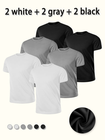 6pcs Men's Short-Sleeve T-Shirts, Sizes S-XXL- 2 Gray+ 2 White+ 2 Black. Basic Underwear, Suitable for Casual Attire, Regular Fit, Crew Neck T-Shirts, Plus Size Men's T-Shirts, Basic Tops, Thanksgiving T-Shirts for Men, Christmas Gift.