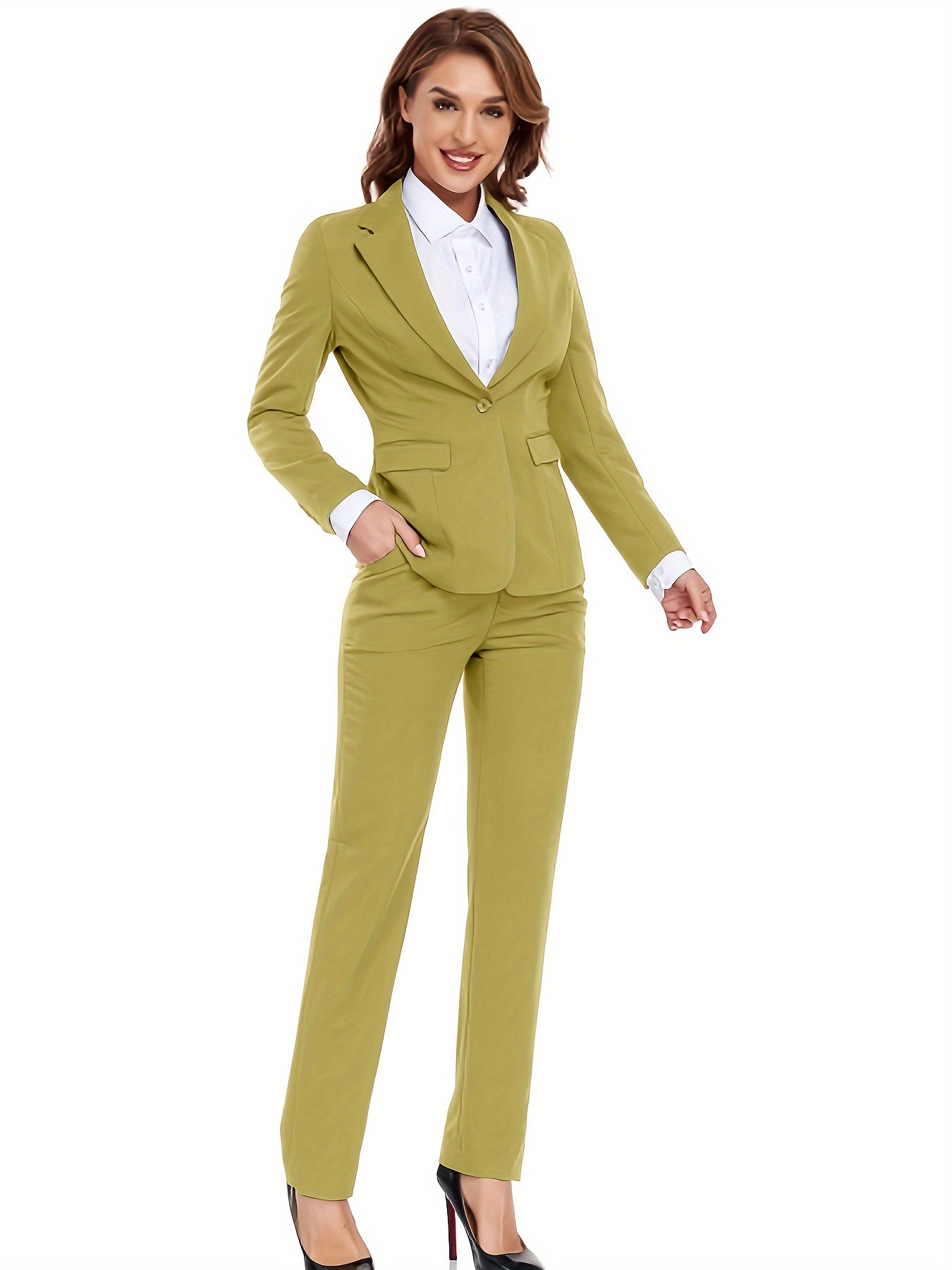 Women's Casual Slim Fit Business 2pcs Blazer Set Long Sleeve Button Blazer Skinny High Waist Pants Outfits Anniversary Graduation Season New Product