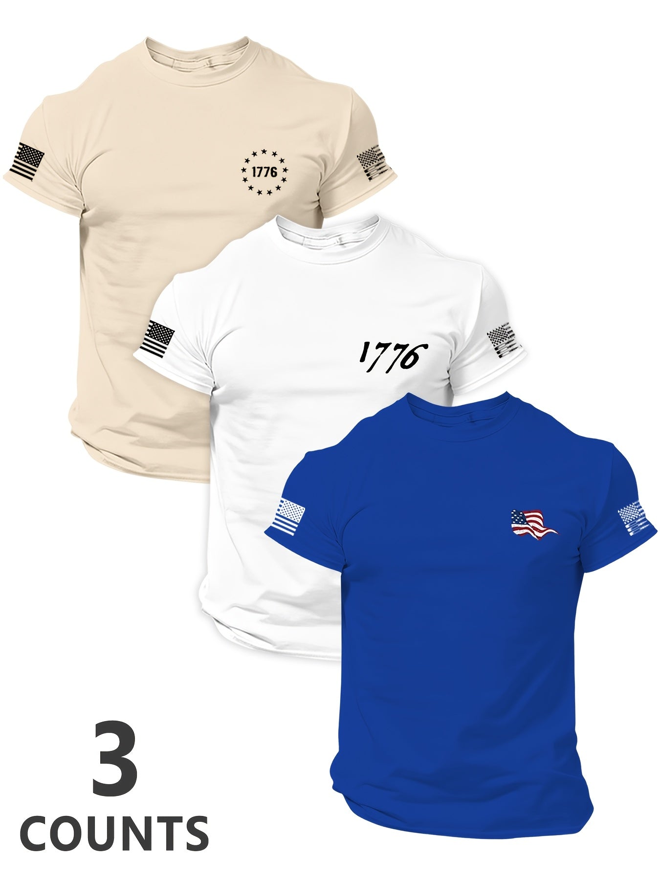 Men'S 3pcs 4Th of July American Patriotic Flag Eagle Short Sleeve T-Shirt Set, All-Black Vintage Print Design, 250 American Celebration Items-Inspired, Featuring 1776 Betsy Ross Flag, Declaration of Independence, Bald Eagle & American Flag Elements