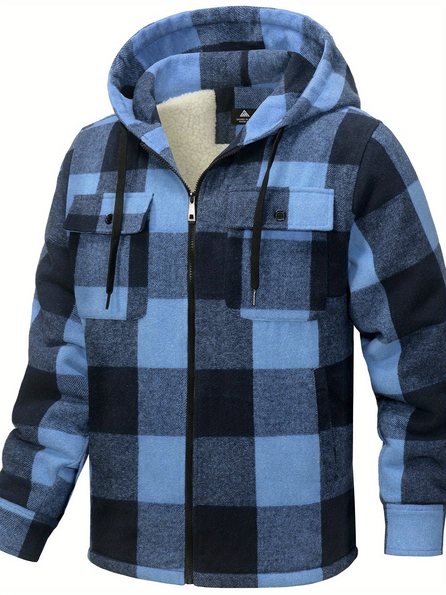 Men'S Zip-Up Hoodies with a Sherpa And Flannel Plaid Design