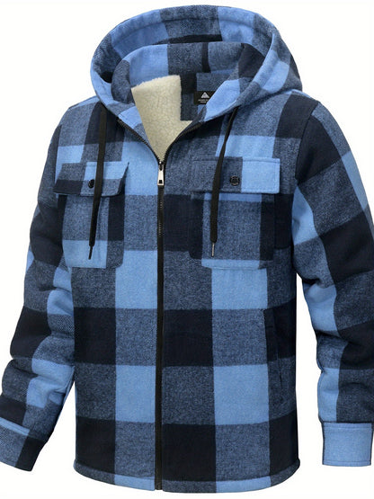 Men'S Zip-Up Hoodies with a Sherpa And Flannel Plaid Design