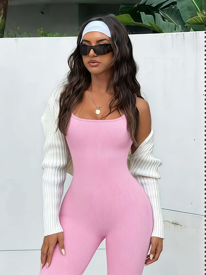 Shapewear Bodysuit For Women Tummy Control Square Neck Seamless Ribbed Jumpsuit Sleeveless Tank Top Leggings, For, High Elastic Fit