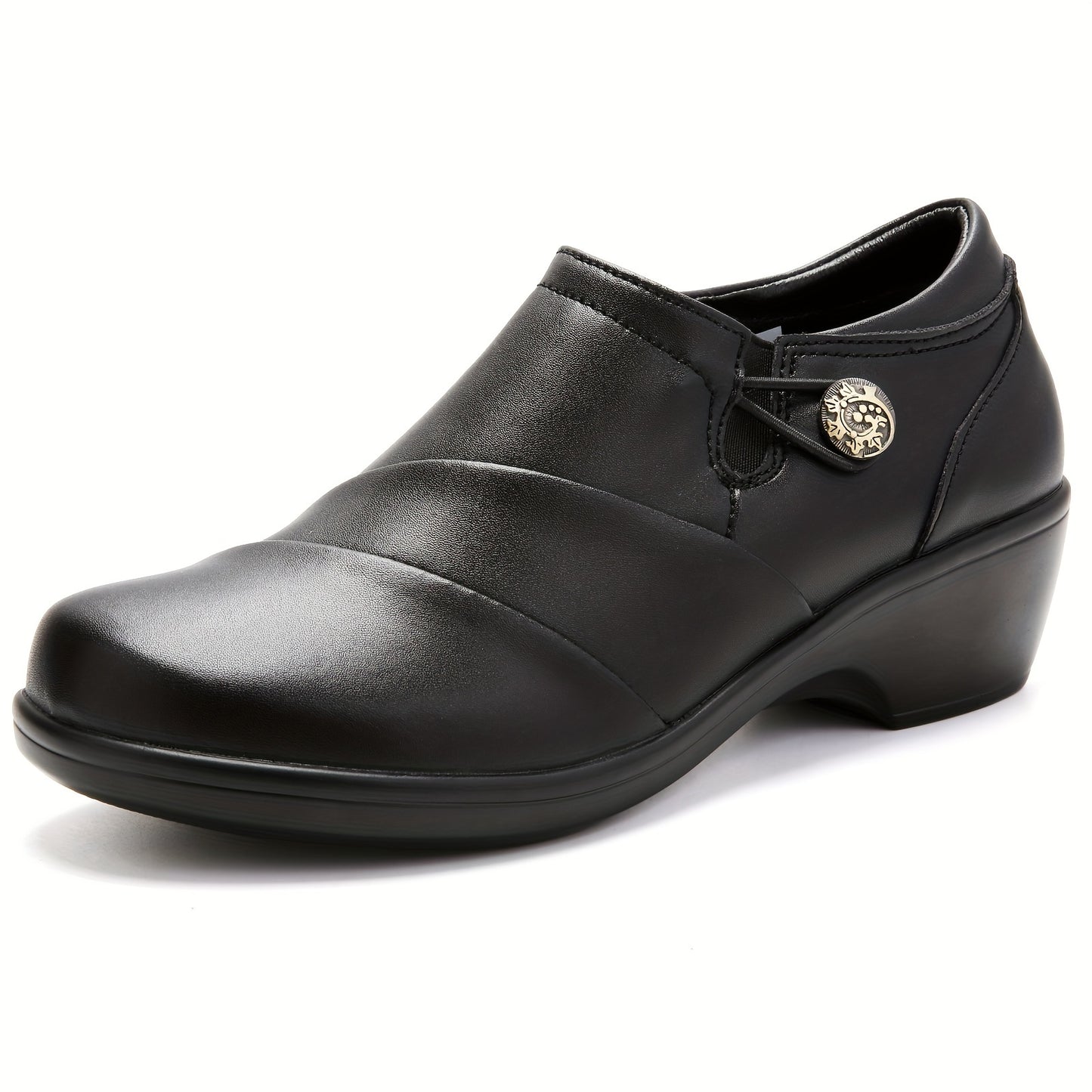 Women's Slip-On Thick Platform Loafers - Lightweight Penny Loaf Shoes with Microfiber Upper & Cushioned Sole, Round Toe Suitable for Work, Casual, Office - - Wear (Black), Women Shoes