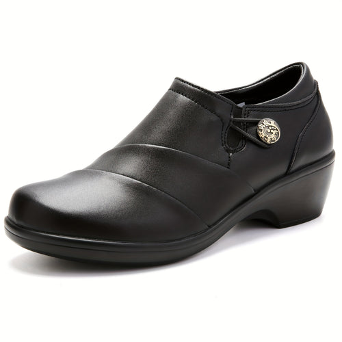 Women's Slip-On Thick Platform Loafers - Lightweight Penny Loaf Shoes with Microfiber Upper & Cushioned Sole, Round Toe Suitable for Work, Casual, Office - - Wear (Black), Women Shoes