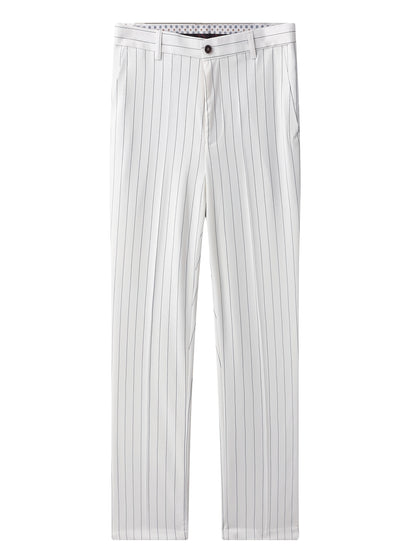 Latest Men's Suit Striped Double-Breasted Suit Spring/ Summer/ Autumn Thin Two-Piece Set with Frill Collar Striped Style Four Buttons Suit Business And Casual Dress Collar Necklace Decoration Slimming Dress Casual Suit White Suit