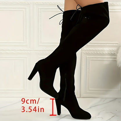 Thigh High Boots for Women 2026 New - Black Over The Knee Chunky Heel Tie Back Comfort Sexy, Trendy Elegant Winter Boots, Best New Year Gift for Mom Office Ladies Fast Delivery, Women Shoes