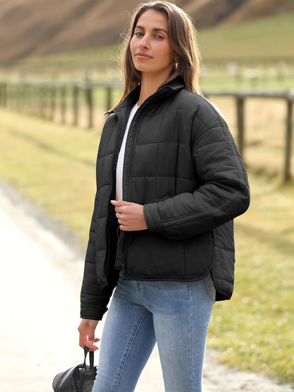 Buoniyk Women's Oversized Splice Quilted Lightweight Puffer Jacket Casual Padded Coat