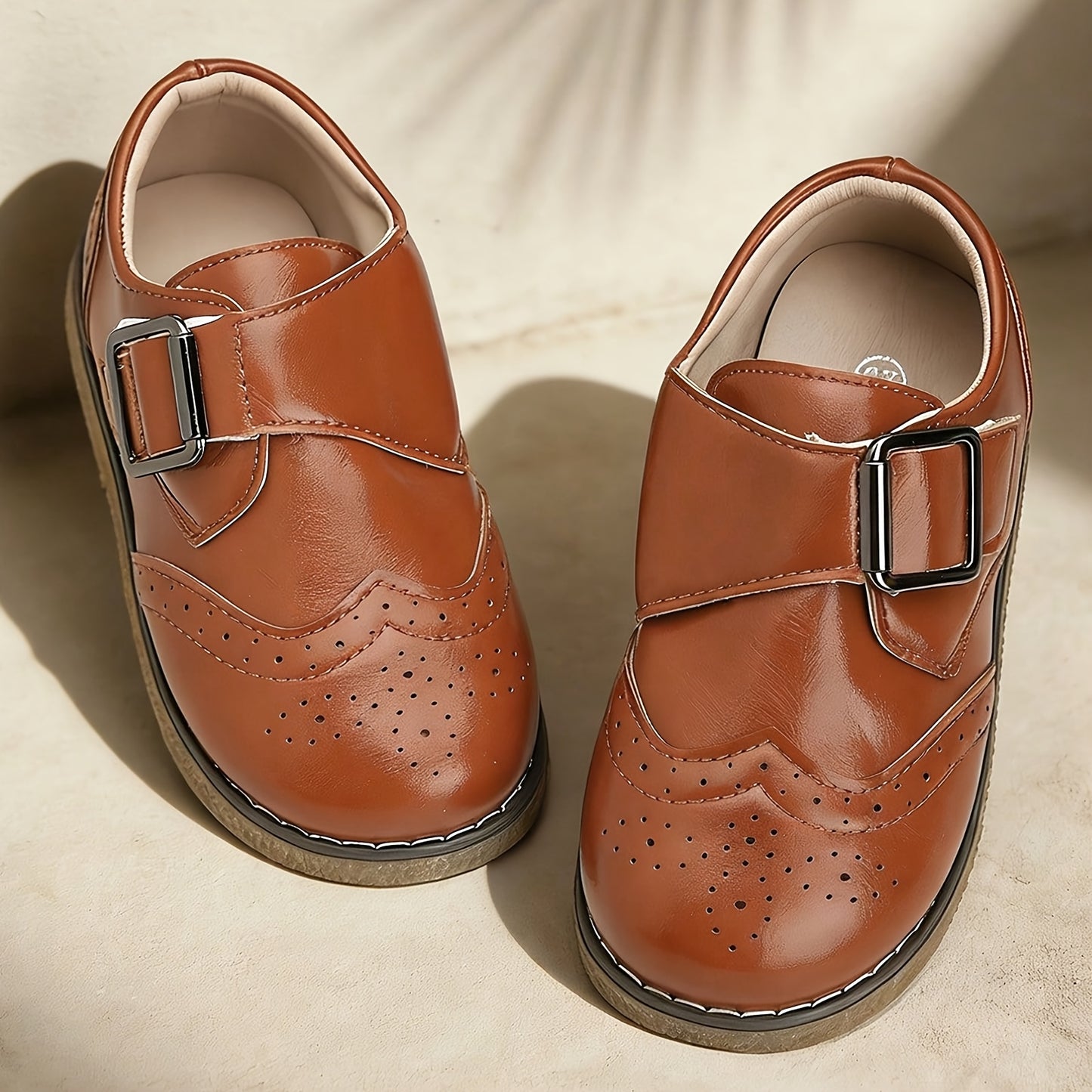 Toddler Little Big Boys Girls Oxford Dress Shoes, Brown Brogue Wingtip Adjustable Strap Shoes, Soft Non-Slip Wear-Resistant Sole, Breathable Lightweight Comfortable for School Wedding Party Daily Outdoor Wear