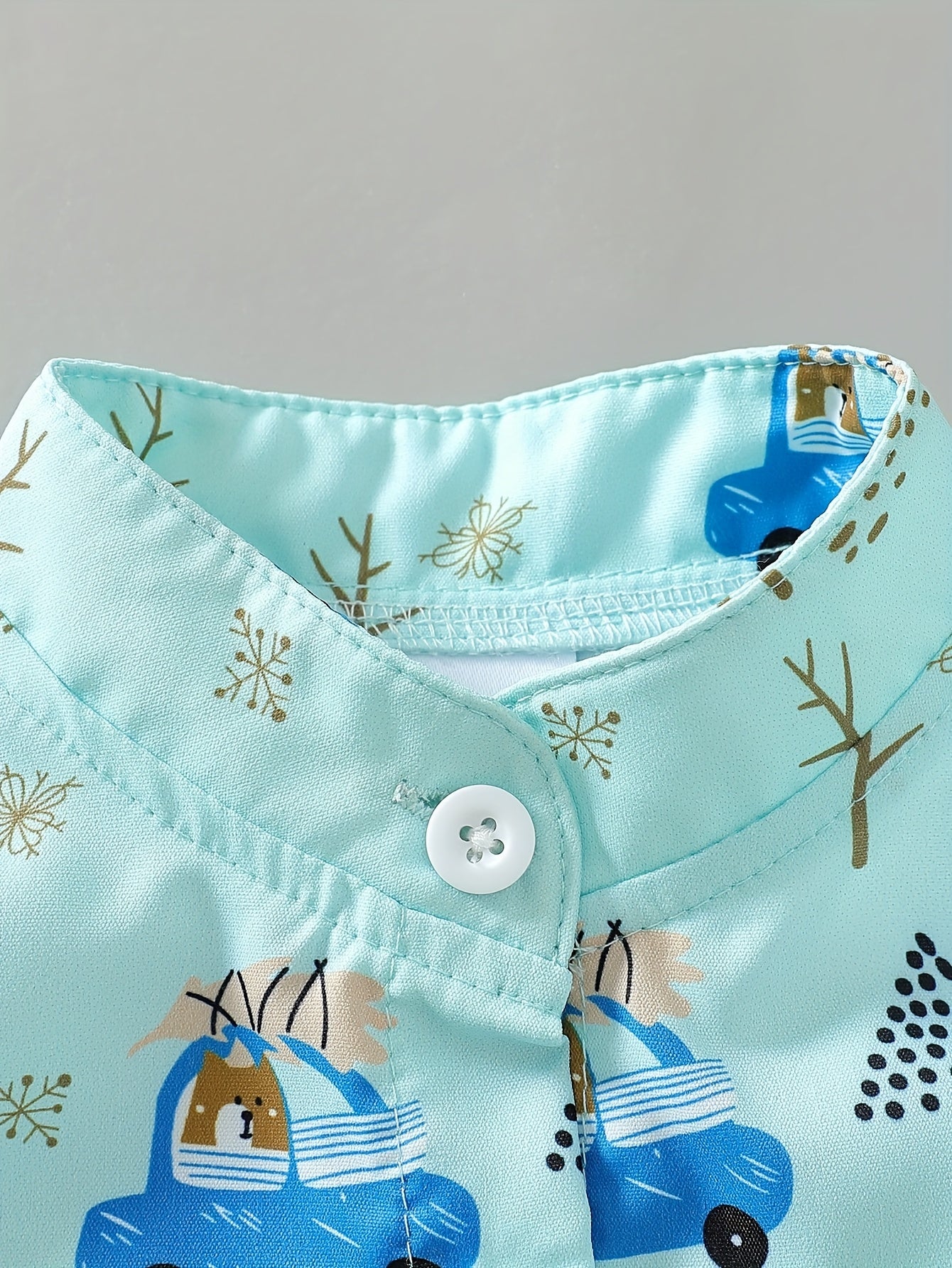 Summer Attire for Young Boys: A Two-Piece Beach Featuring a Button-Up Shirt with Cartoon Car Design And Plain Shorts, for Outdoor