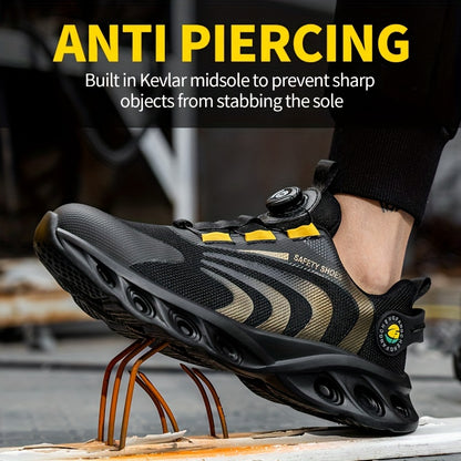 Plus Size Men's Steel Toe & Puncture Proof Safety Shoes with Rotating Buckle, Comfy Non Slip Durable Cushioned Protective Industrial & Constructional Footwear