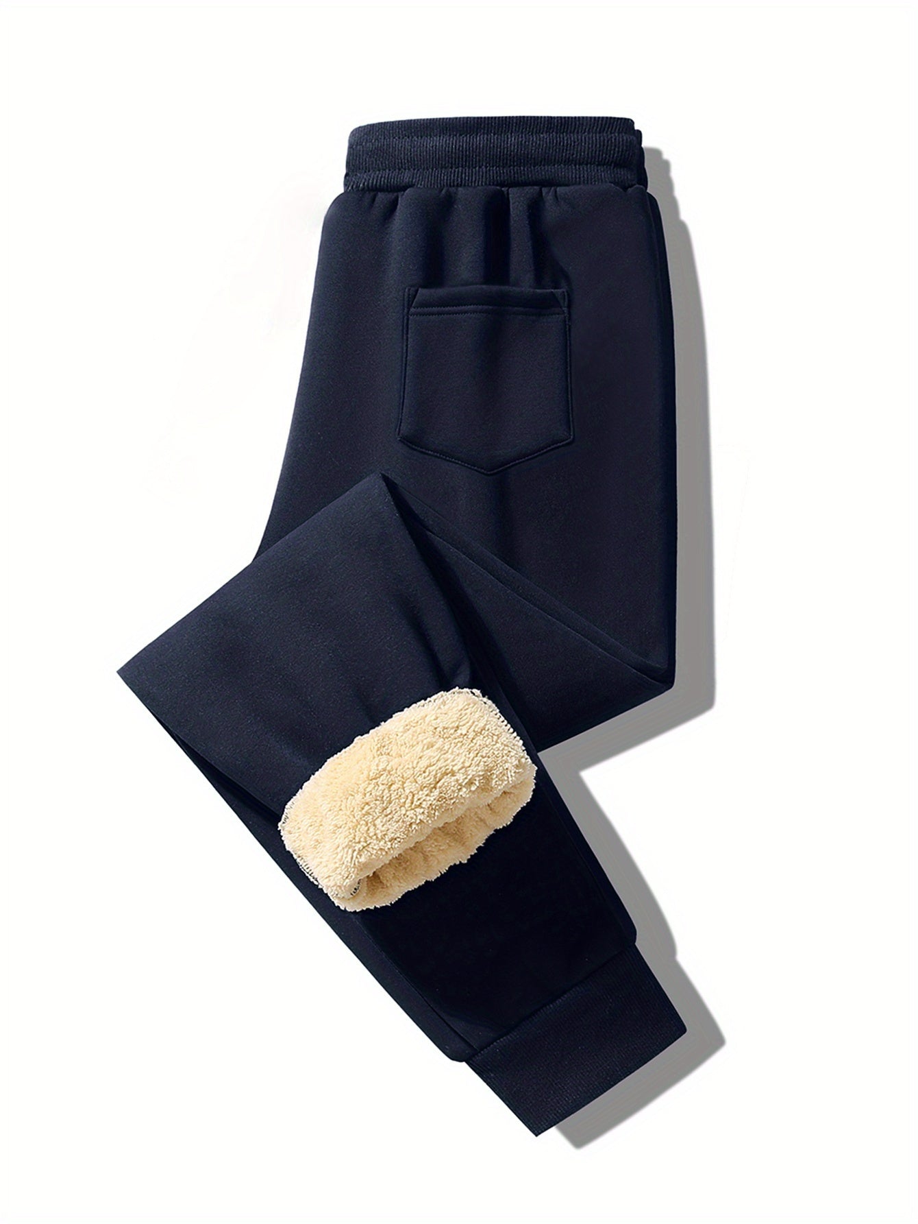2pcs Winter Men's Warm Lamb's Fleece Casual Pants, Loose-Fit Essential for Home and Daily Wear, Simple Fleece-Lined Casual Pants with Elastic Waistband, Hidden Zipper Pocket Design, Cuffed Hem for Warmth, Loose and Long Fit. Simple and Versatile
