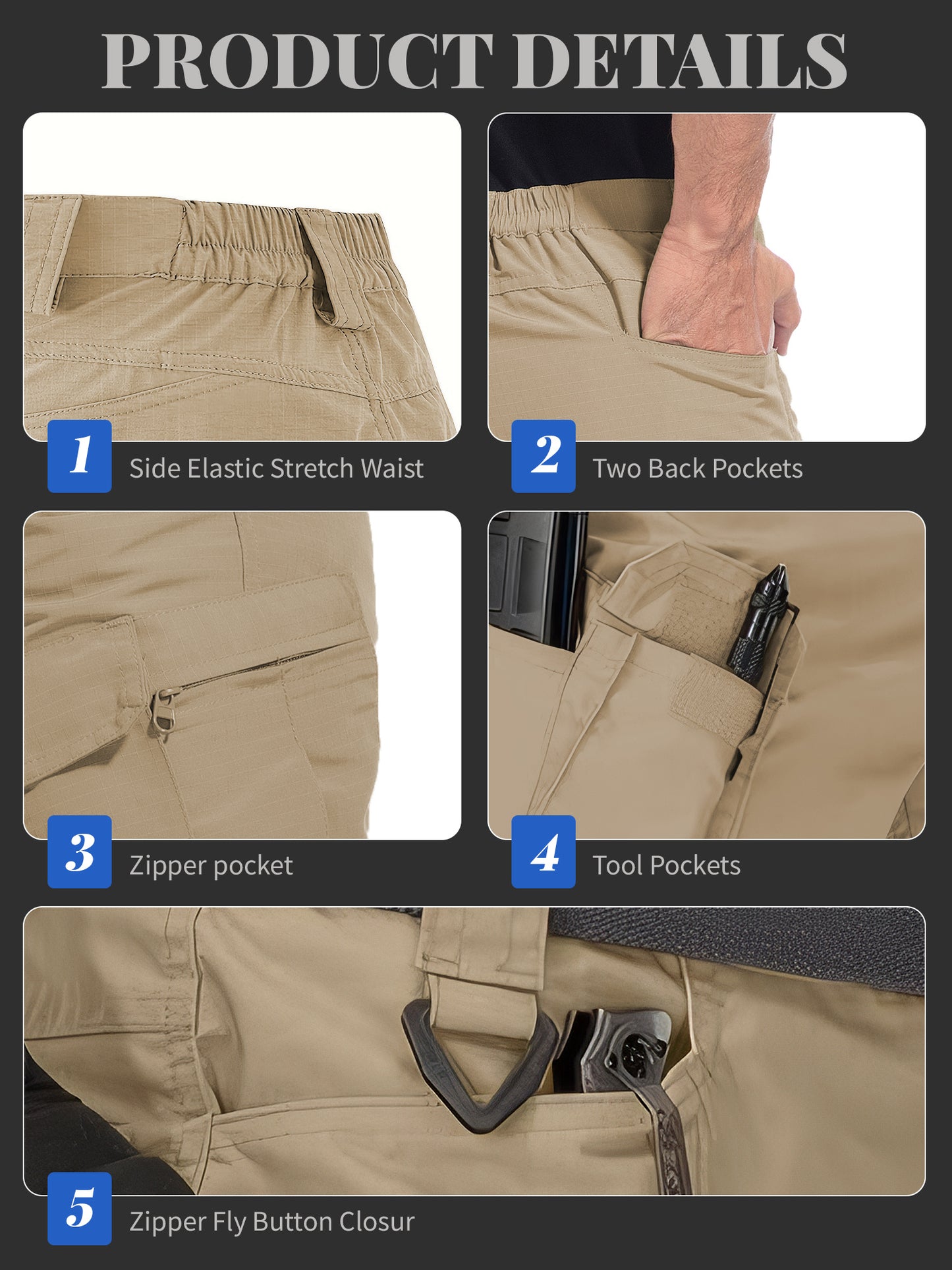 2pcs Cargo Shorts for Men Outdoor Casual Hiking Work Shorts with Multi-Pocket (No Belt)