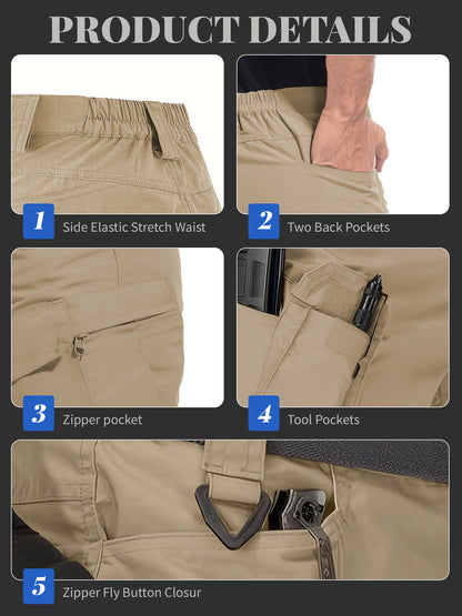 2pcs Cargo Shorts for Men Outdoor Casual Hiking Work Shorts with Multi-Pocket (No Belt)