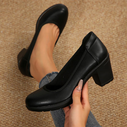 Women'S Block Heel Pumps Work Shoes Office Lady Round Toe High Heels Dress Shoes, Women Shoes