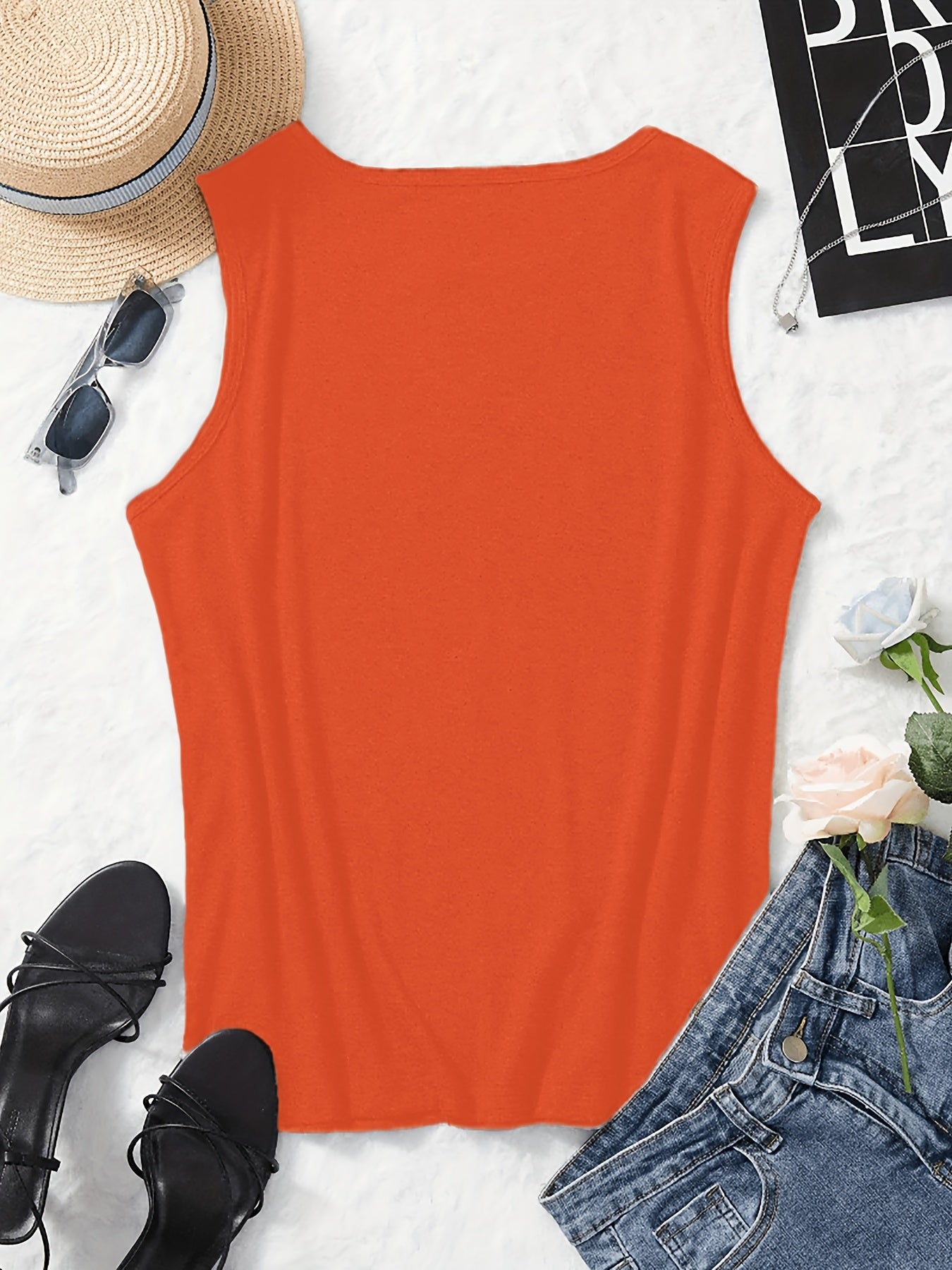 [Lightweight Summer Tops] Flower Pattern Print Crew-Neck Vest, Casual Sleeveless Women's Tops, Lightweight And Breathable, Suitable For Summer And Spring, Women's Clothing