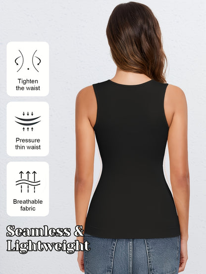[2pcs Tummy Control Shapewear] 2pcs Durable & Comfortable Tummy Control Shapewear Compression Tank Tops For Women | Seamless Square Neck Body Shaper Camisole, Breathable, Suitable For Daily Casual Wear, Shopping, Parties, Dates & Festivals