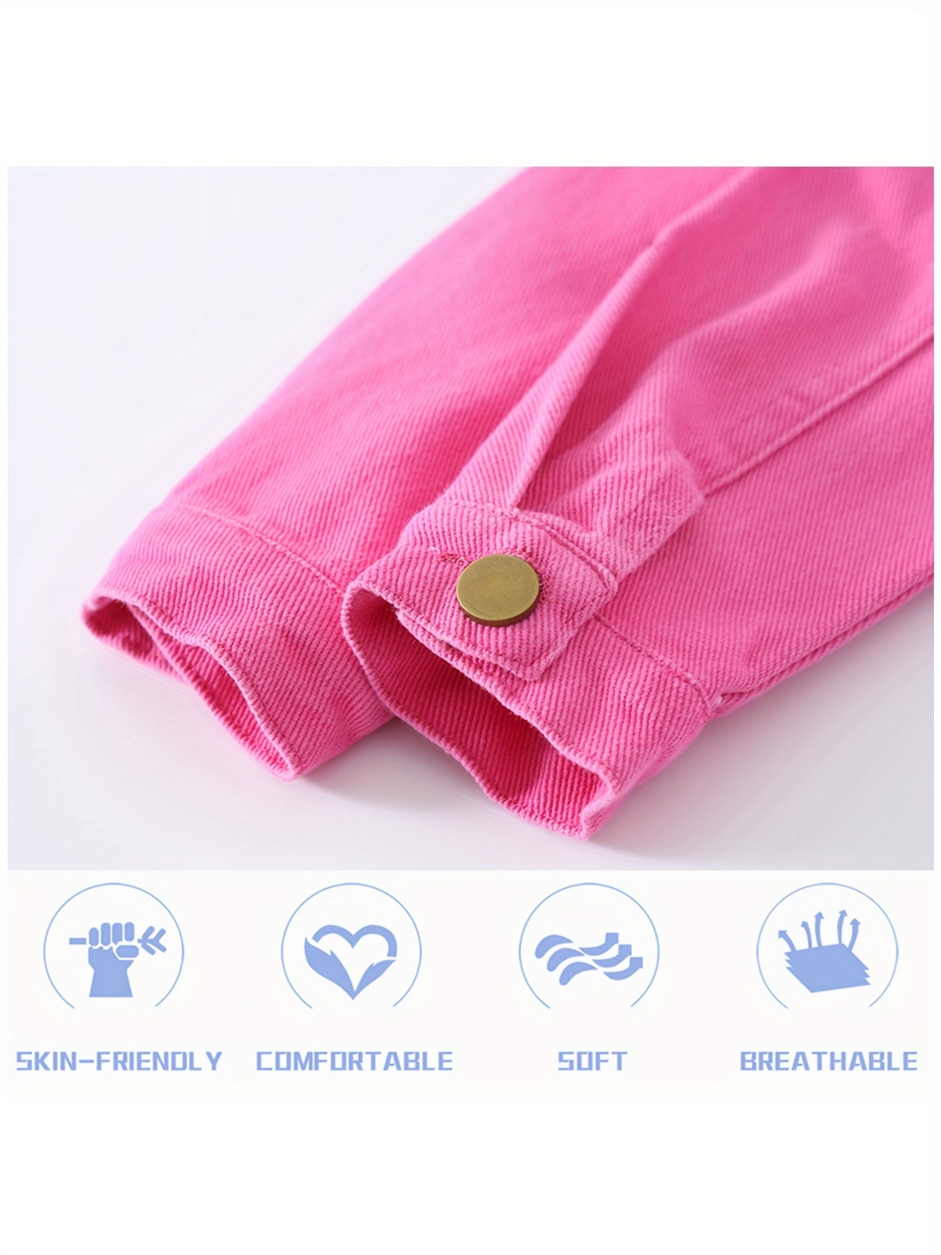 Girls' Pink denim Jacket - Soft & Stretchy Kids Coat with Button Front, Turn- Collar - Ages 5-14 Years (Sizes 6, 8, 10, 12, 14) - Casual Everyday & Formal Outfits - Easy-Care Button Closure Jacket, Children's Outerwear, Skinfriendly Fabric