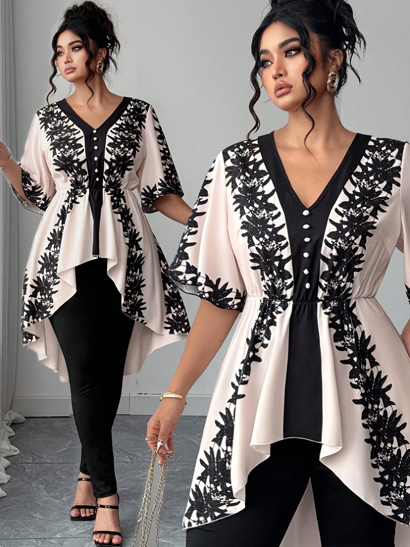 Women's White Polyester Printed V-Neck Dress - product view 16