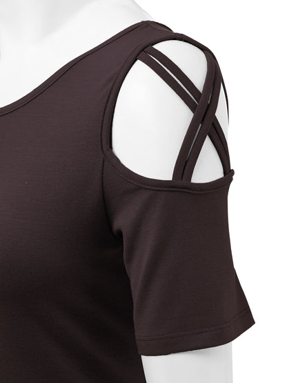Women's Casual Open Strap Shoulder Short Sleeve Top