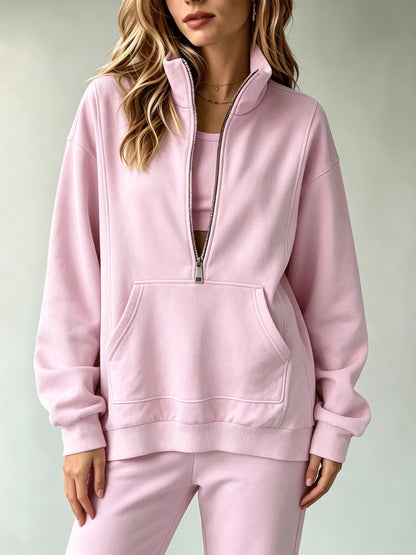Women'S Matching Outfit, Cozy Fleece Top, Trendy Casual Sportswear for Ladies