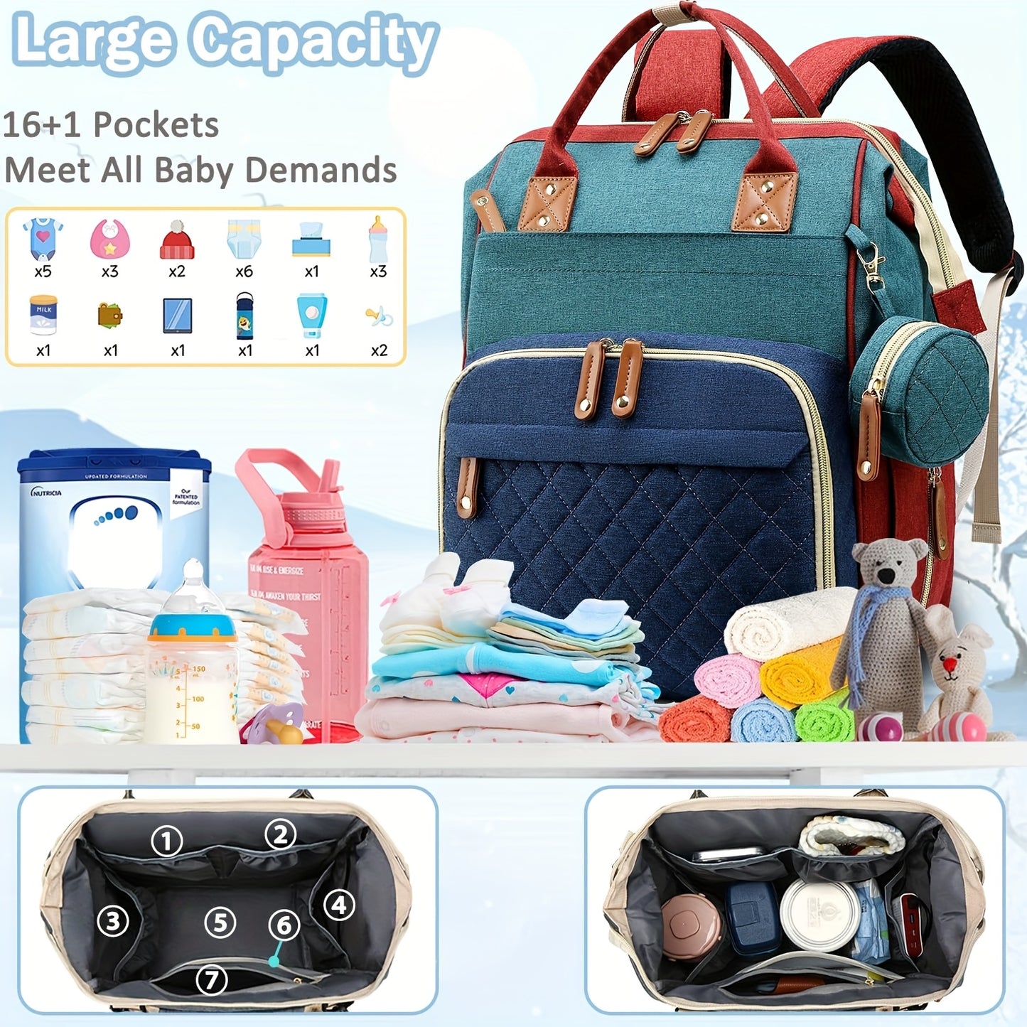Diaper Backpack - Spacious Parent Bag with Multiple Pockets, Soft Nylon, Zip Closure - Perfect for Parents on the Go, Orange Pink