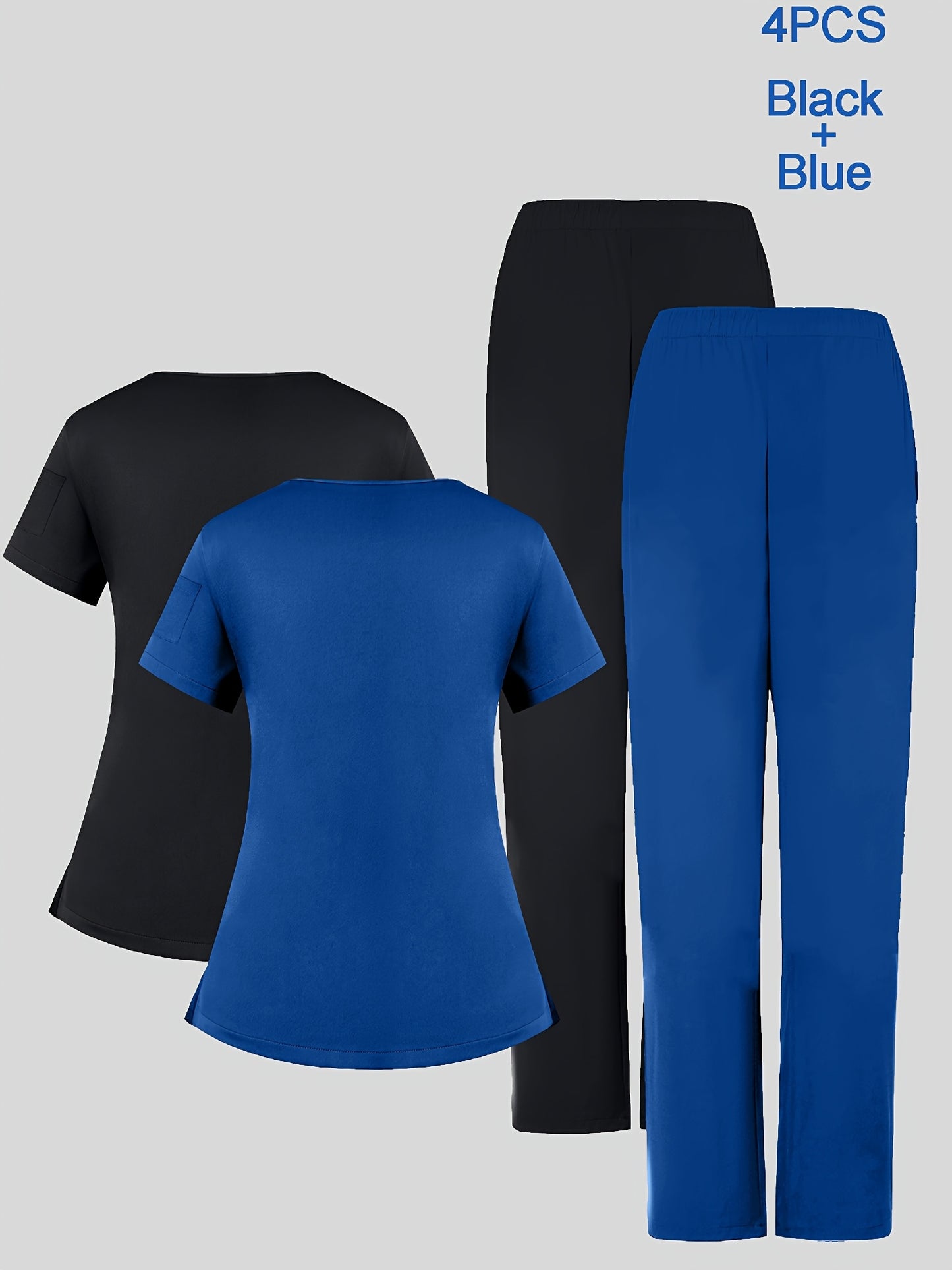 4pcs Set for Women'S V-Neck Matte Breathable Uniform Pocket Hand Washing Work Clothes Brush Hand Clothes Clothes Pants Set