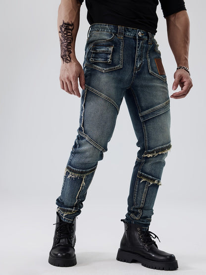 Men's Slim Fit Jeans - Vintage Wash Patchwork