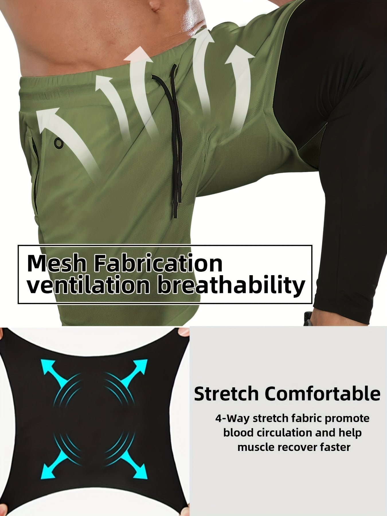 Set of 2 Men'S 2-In-1 Running And Workout Pants Designed for Gym Use, Featuring a Towel Loop