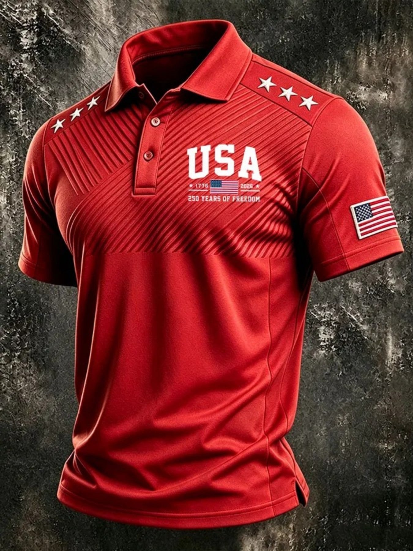 USA 1776-2026 250 Years of Freedom, Men'S Short-Sleeve Polo Shirt, Golf Polo Shirt, Polyester Fiber Fabric, Lightweight And Breathable, Suitable for Anniversary Celebrations