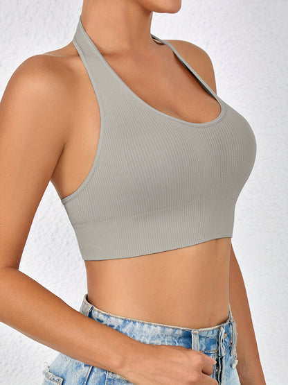 Set of 2 NADIA GO Women'S Seamless Sports Bras - Comfortable And Breathable Tops for Yoga And Workouts, Featuring a Racerback Design with Side Stripes, Available in Light Gray And Black, Sleeveless for Gym Activities, Running, And Pilates