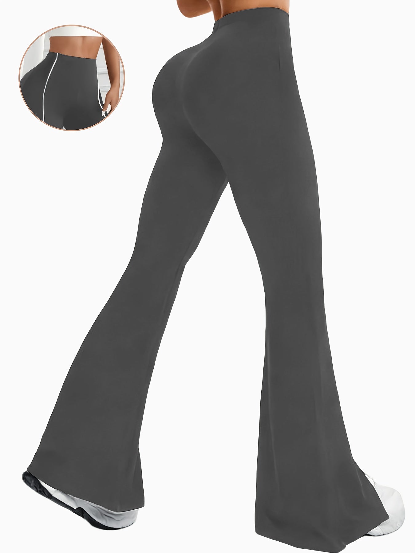 High-Waisted Slit Flared Pants with Side Lines, Elastic Pants, Retro And Versatile Casual Long Pants