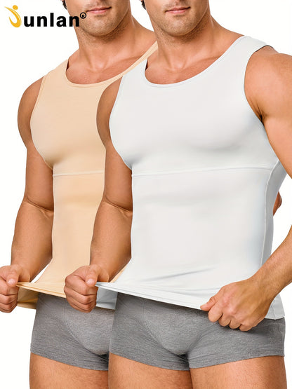 (Set of 2) Men'S Shaping Compression Vest - Designed for Tummy Control, Sweat Absorption, Breathability, Quick-Drying, Four-Way Stretch, Sleeveless, Undershirt, Fitness, Abdominal Support. (Same Style Single Item SPU999137175), Sweat-Resistant
