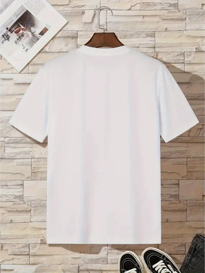 Men'S Casual T-Shirt Featuring a Creative Letter Design, Made from 100% Knit Fabric, Perfect for Spring And Summer with Its Short Sleeves, Stylish And Adaptable