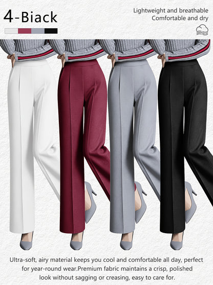 4 Pack, Dress Pants for Women Women'S High Waisted Wide Leg Business Casual Trousers with Pockets, Stretchy Comfortable Work Pants for Office, Commute, Daily Wear, Skin-Friendly Seamless Ladies Straight Leg Pa 4-Way Stretch Women'S Suit Pants
