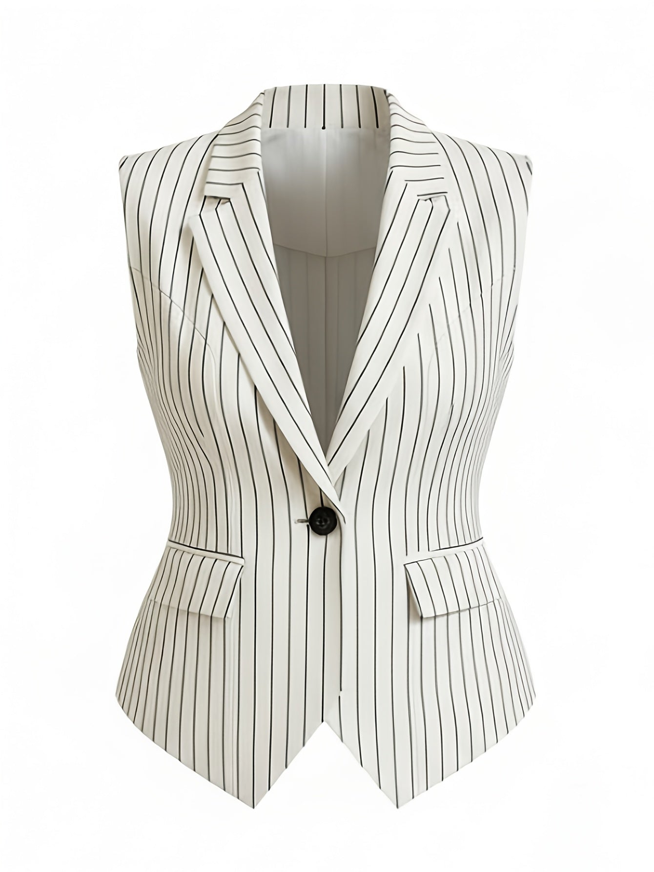 2pcs Set: Black Striped Suit Vest + Bell-Bottom Pants | Women's Vintage-Inspired, Sleek Office Wear Perfect for Commuting, Formal Occasions, and Spring/fall Styling.