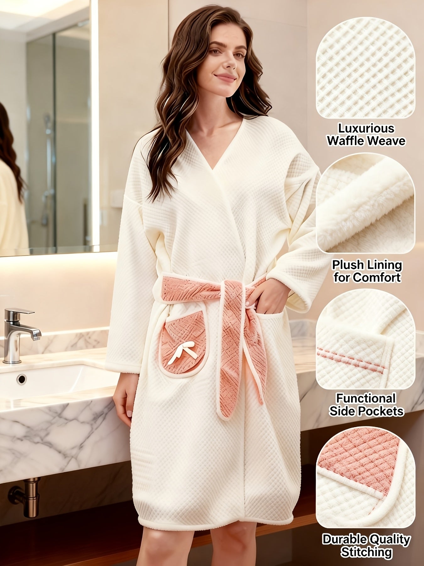 1 Women's super soft absorbent long-sleeved bathrobe - quick-drying, cartoon pineapple plaid design with straps, perfect for home comfort