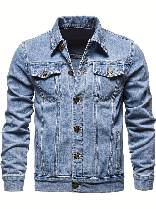 Men'S Vintage Denim Jacket, Casual Urban Style Multi-Pocket Denim Coat