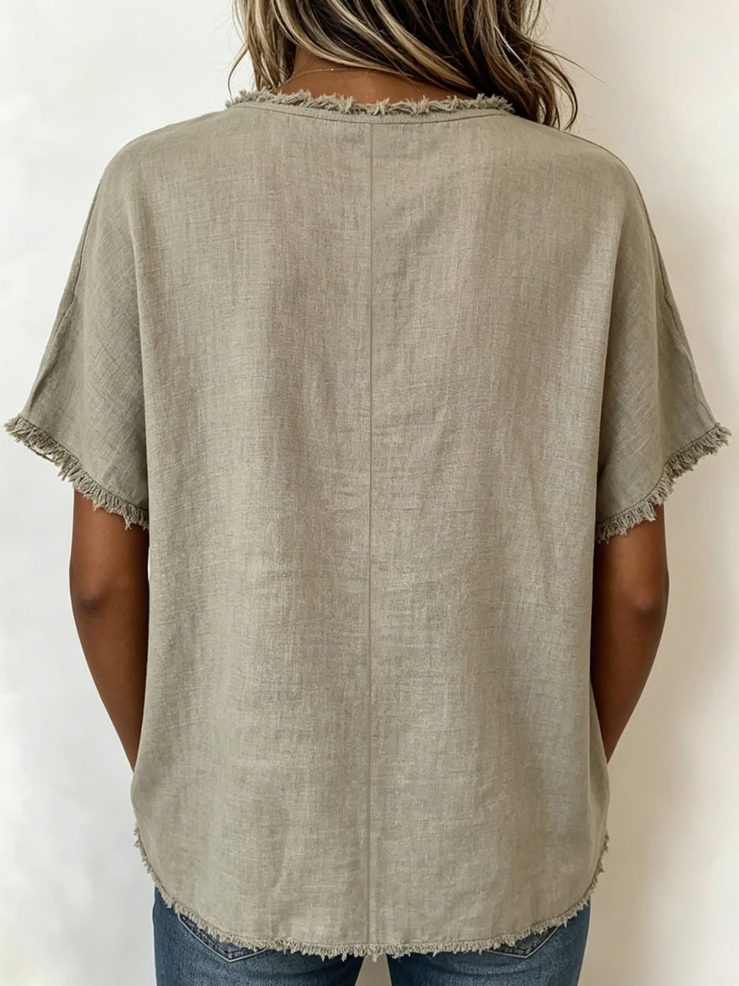 Spring/Summer 2026 New Round Neck Casual Fringed Panel Loose Short-Sleeved Top for Women