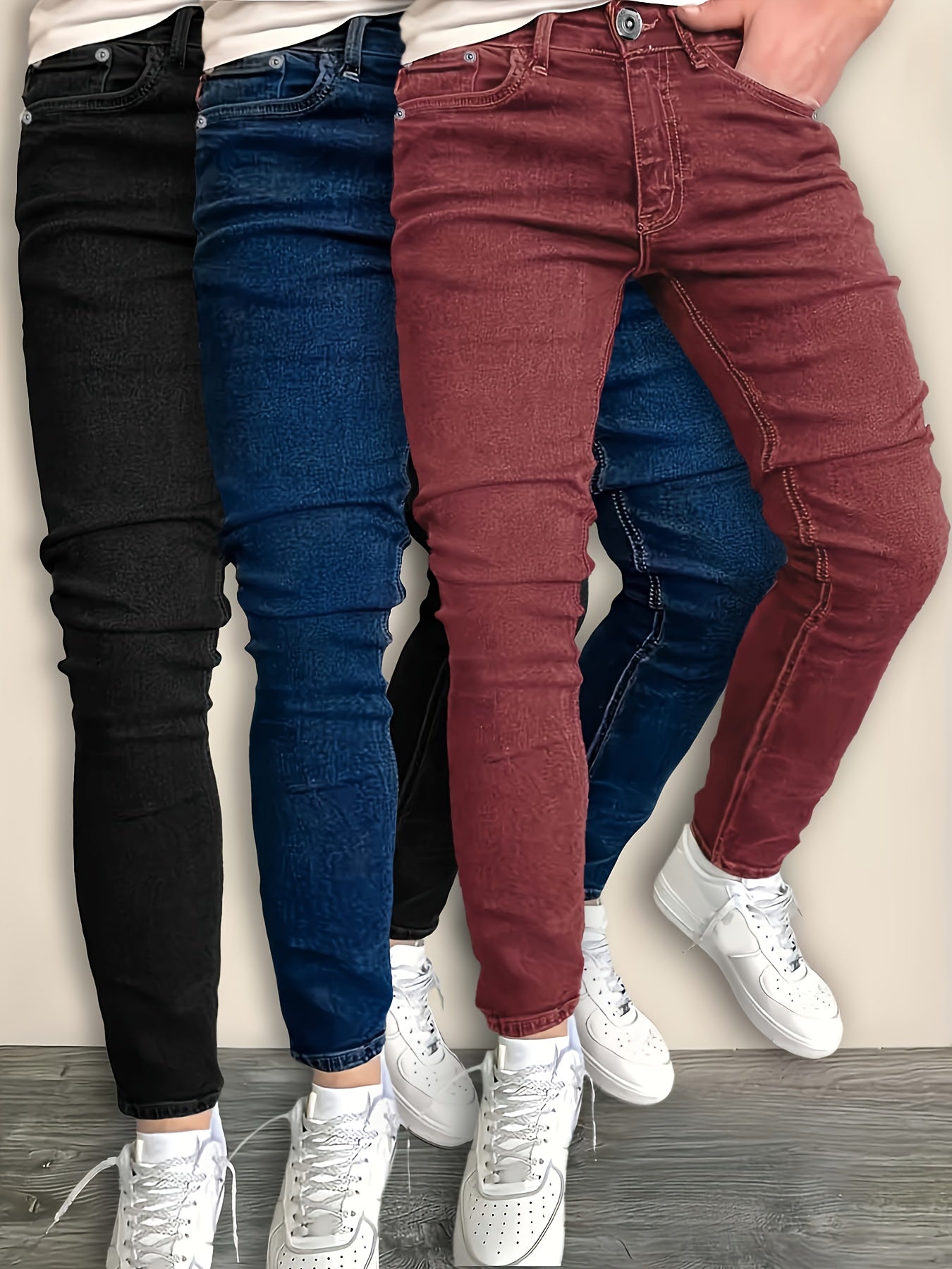 3pcs - Fashionable Men's Slim Jeans - Stretch Jeans for Men - Classic And Versatile for All Seasons