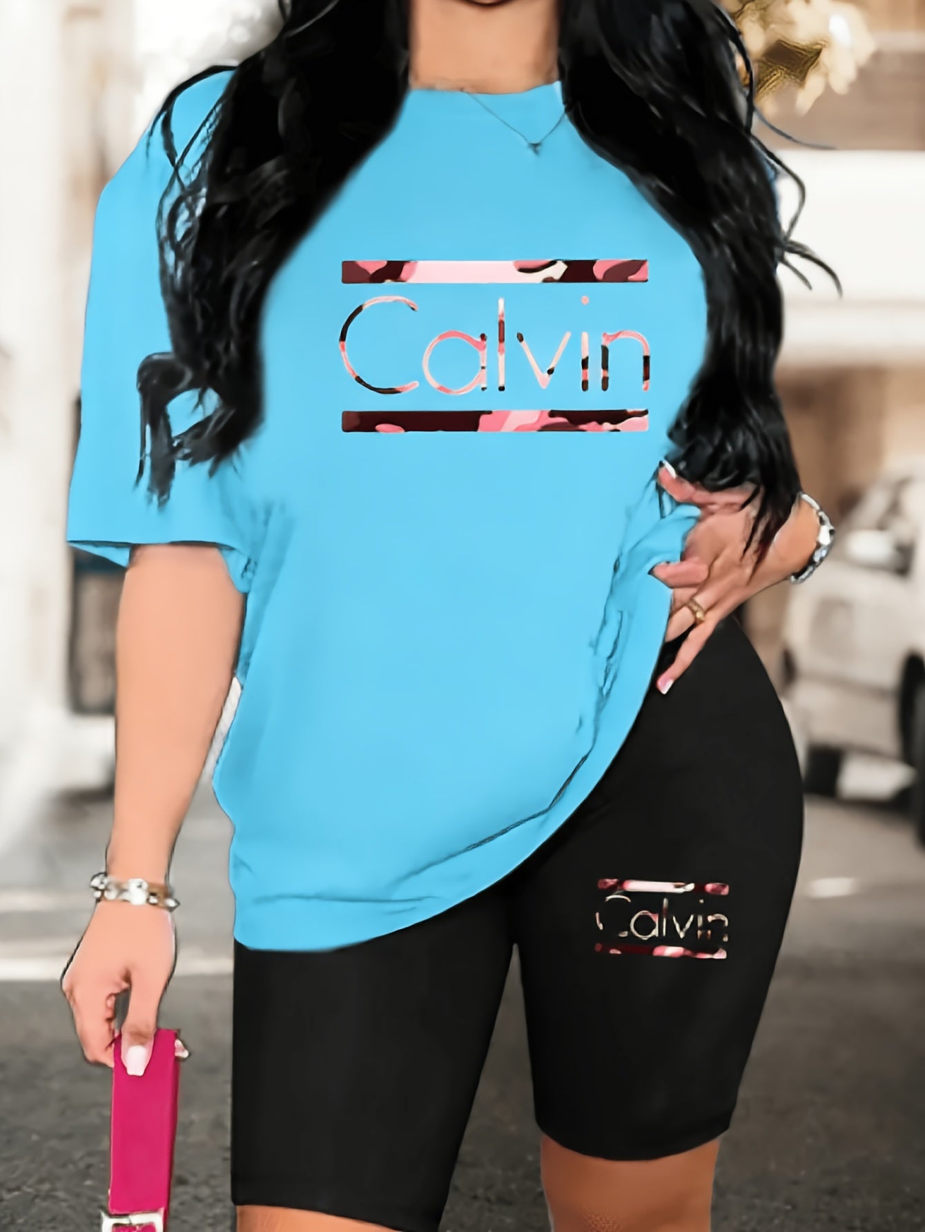 Women's 2pcs Oversized T-Shirt & Fitted Shorts Matching Outfit - Oversized T-Shirt with Fitted Shorts, Lettering Print Streetwear Lounge Wear, 2pcs Set Suitable for - Casual Wear, Machine Washable Matching