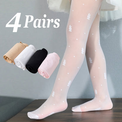 4 Pack Girls' Breathable Bunny Mesh Stockings - Soft Stretchy All-Season Wear, Hand Wash Only, Solid Color Design for Playdates & Everyday Outfits
