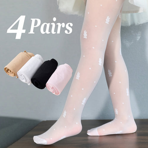4 Pack Girls' Breathable Bunny Mesh Stockings - Soft Stretchy All-Season Wear, Hand Wash Only, Solid Color Design for Playdates & Everyday Outfits