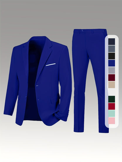 Men's Suits for Men, Trajes Para Hombres Elegantes - Solid Color Serge Blazer Pants Set, Slim Fit Modern Men's 2pcs Suit for Business, Formal & Graduation Events