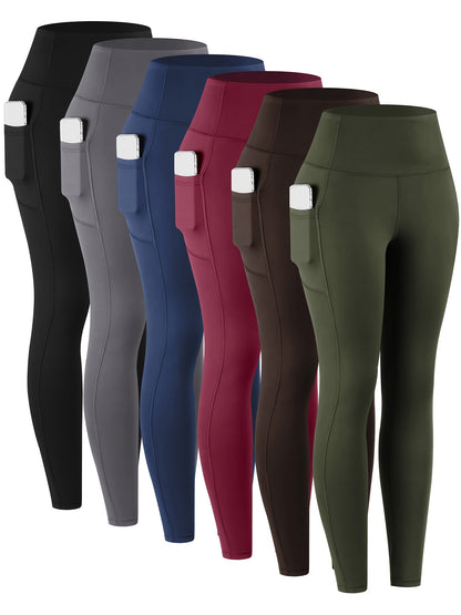 6pcs Leggings with Pockets for Women, High Waist Leggings