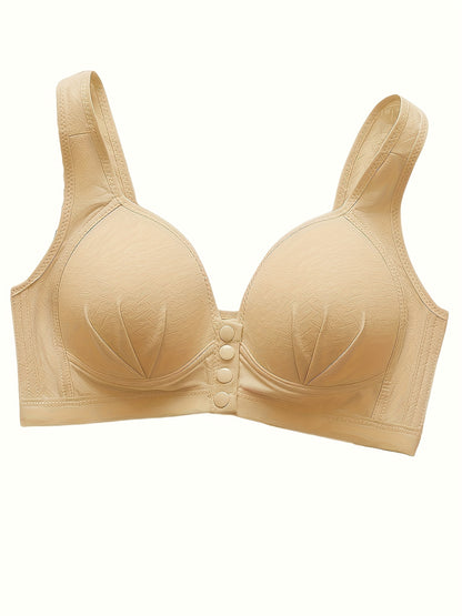 5pcs Solid Seamless Front Opening Wireless Tank Bra, Elegant And Comfortable Push Up Bra, Women's Underwear And Lingerie