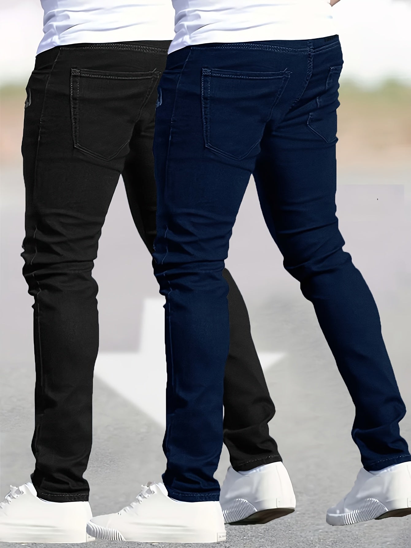 2 pcs - Trendy Ripped Jeans for Men - Fashionable Street Style Stretch Jeans for Men - Suitable for All Seasons