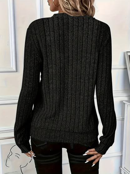 2025 Autumn/Winter New Women's Ribbed Solid Color Fabric Zipper Long-Sleeve Top for Women