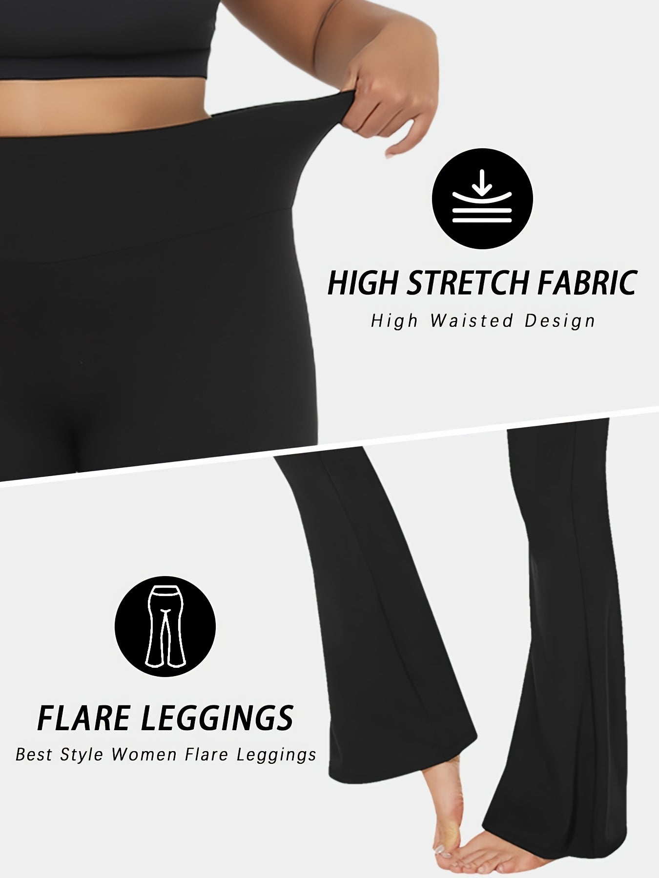5-Pack Women's High Waisted Flare Bell Bottom Yoga Pants - Tummy Full-Length Leggings (Suitable for Yoga, Gym, Dance) | Soft Bootleg Wide- Pants with Tummy, 2 Colors, Year-Round Wear