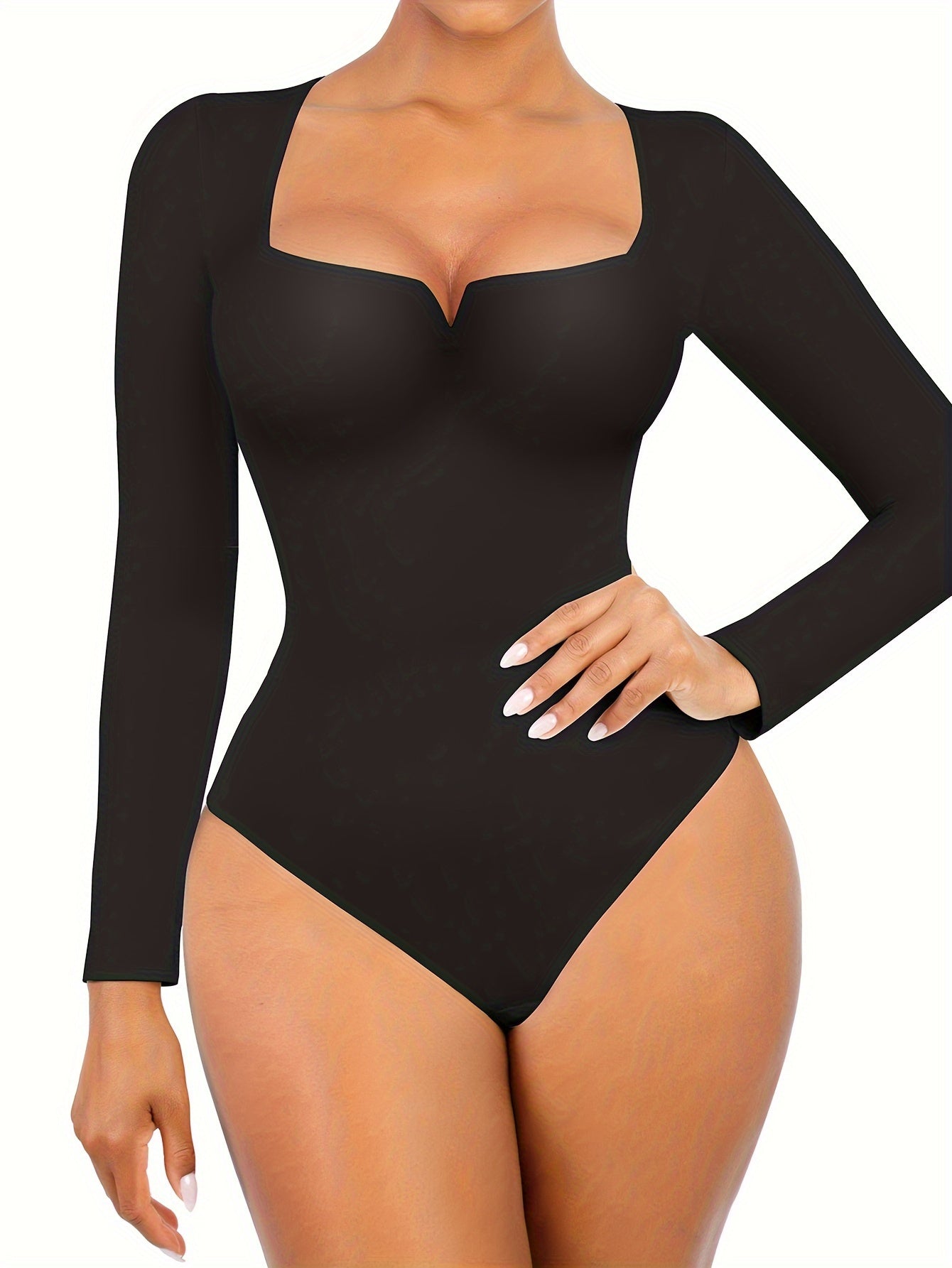 Women Autumn Winter Solid Color Shapewear Bodysuit, Tight Long Sleeve Bodysuit, Crew Neck Women Bodysuit